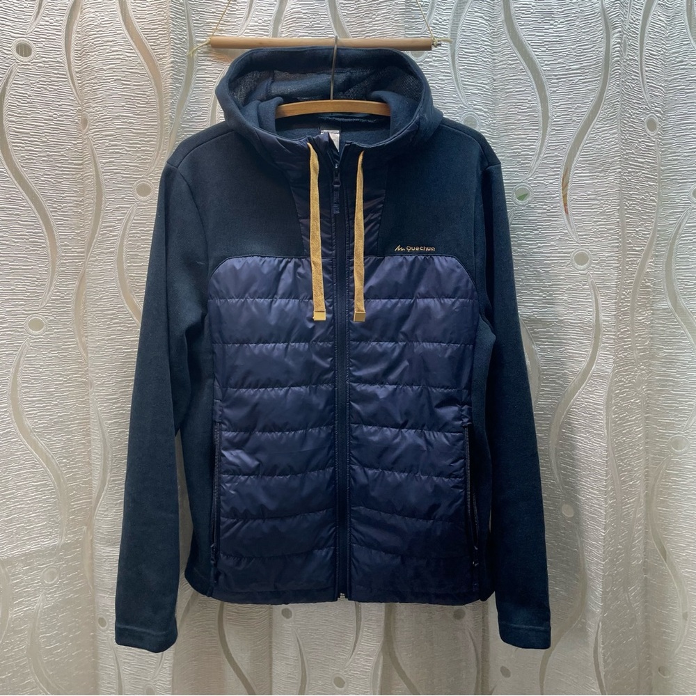 Quechua Hybrid Puffer Fleece Jacket Mens Large Navy Blue Full Zip Hoodie